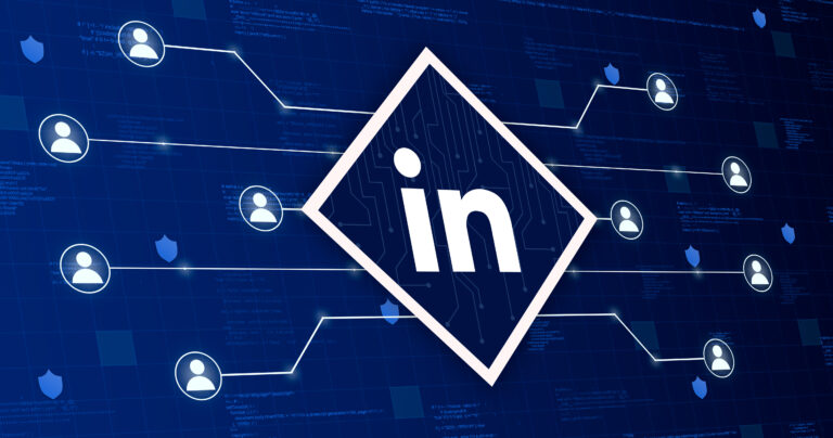 linkedin-social-network-icon-connecting-system-with-other-users-technological-background-with-code-elements-3d